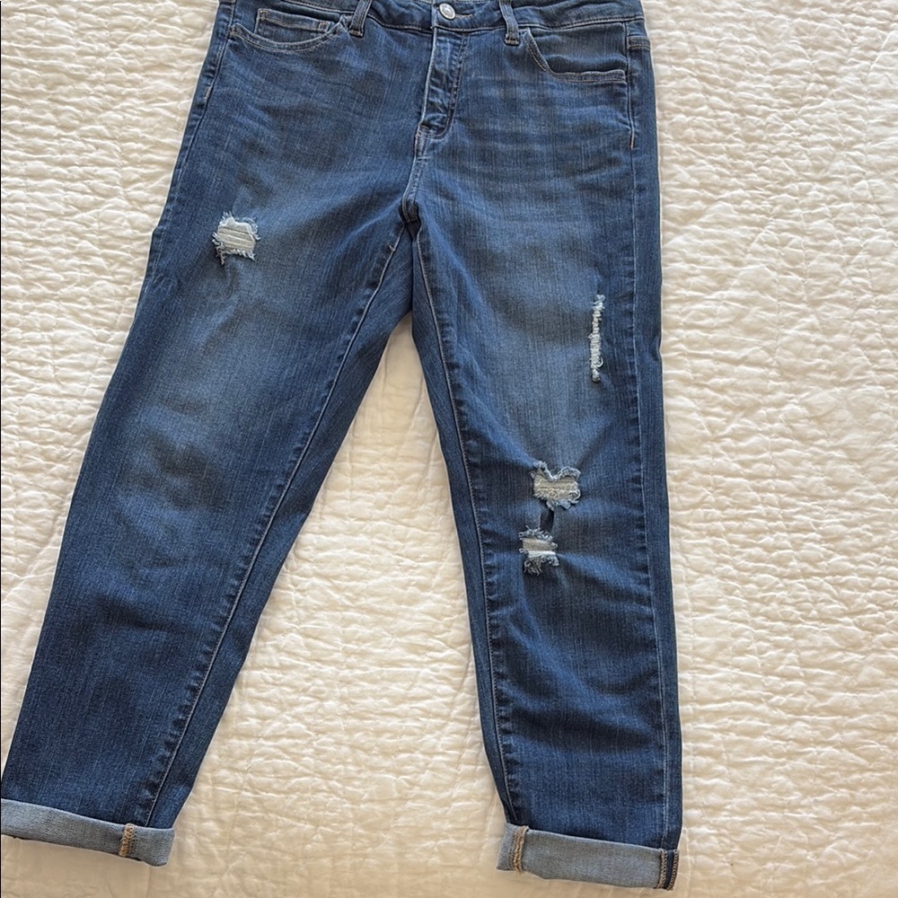 Blue Cropped Distressed Ankle Jeans